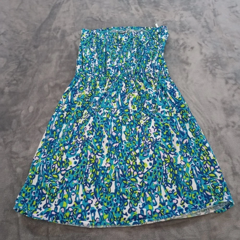 Lilly Pulitzer Windsor‎ Sea Strapless Dress Womens Small Blue Green Pima Cotton - Picture 4 of 16